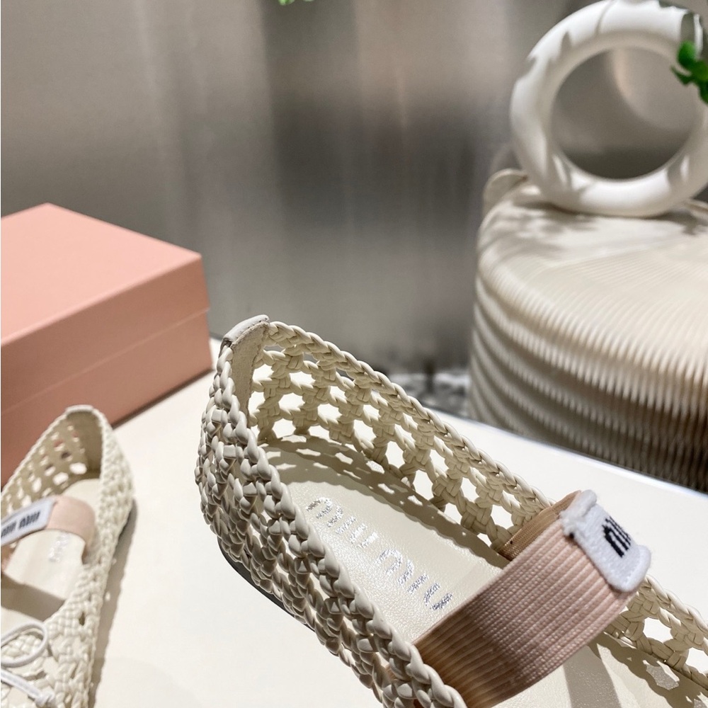 Miu Miu Cream Woven Ballet Flats - Picture 6 of 9